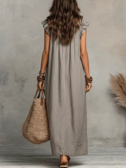 Camélia | Abito lungo bohemien in lino e cotone