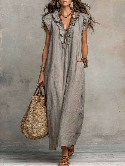 Camélia | Abito lungo bohemien in lino e cotone