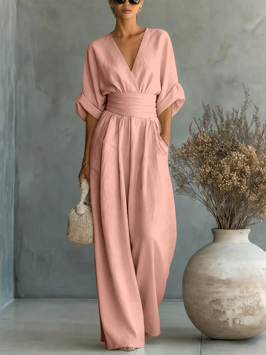Combinazione elegante con scollo a V e vita alta
