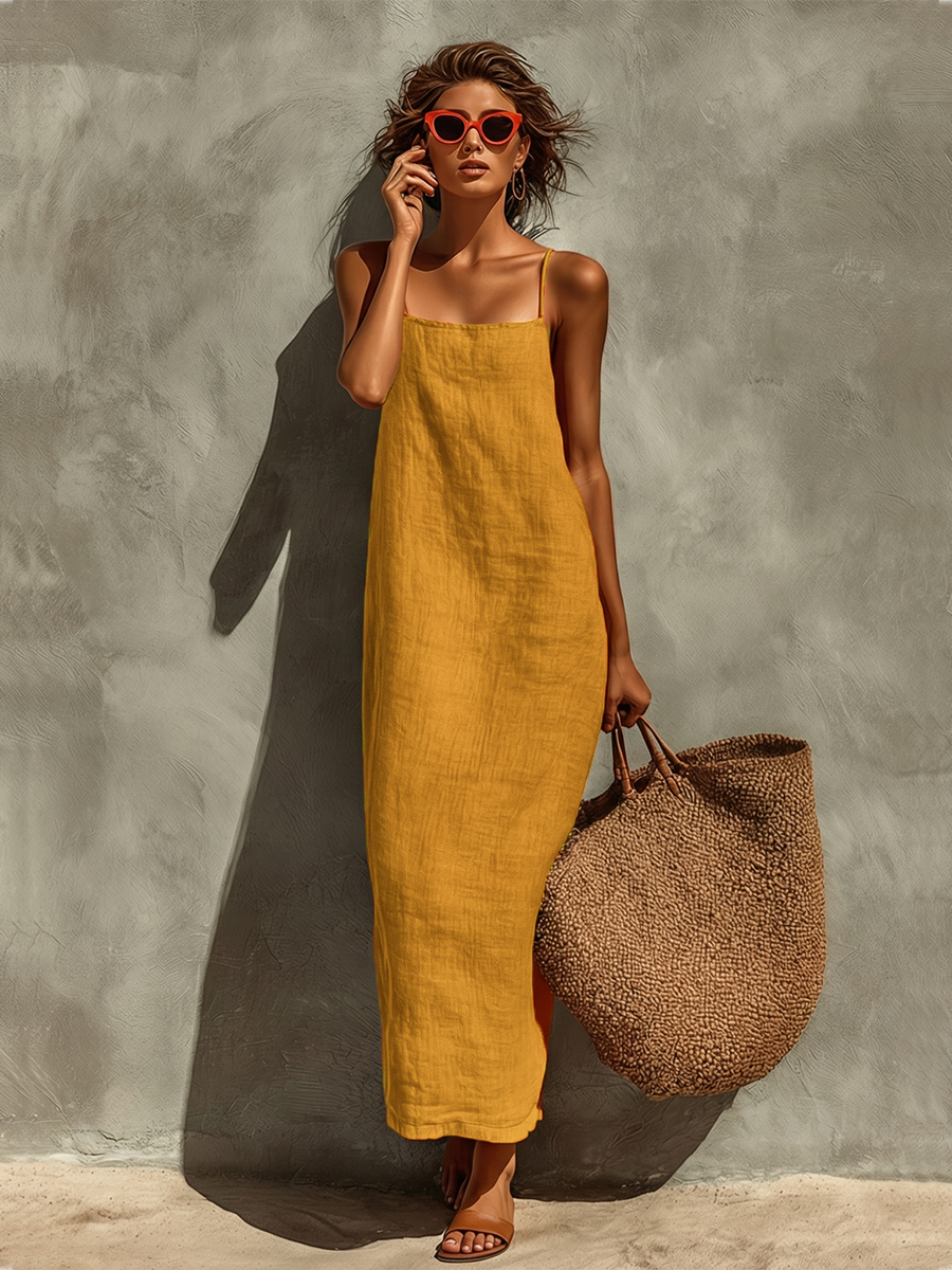 Ludovica | Abito Boho in Cotone con Scollo Quadrato